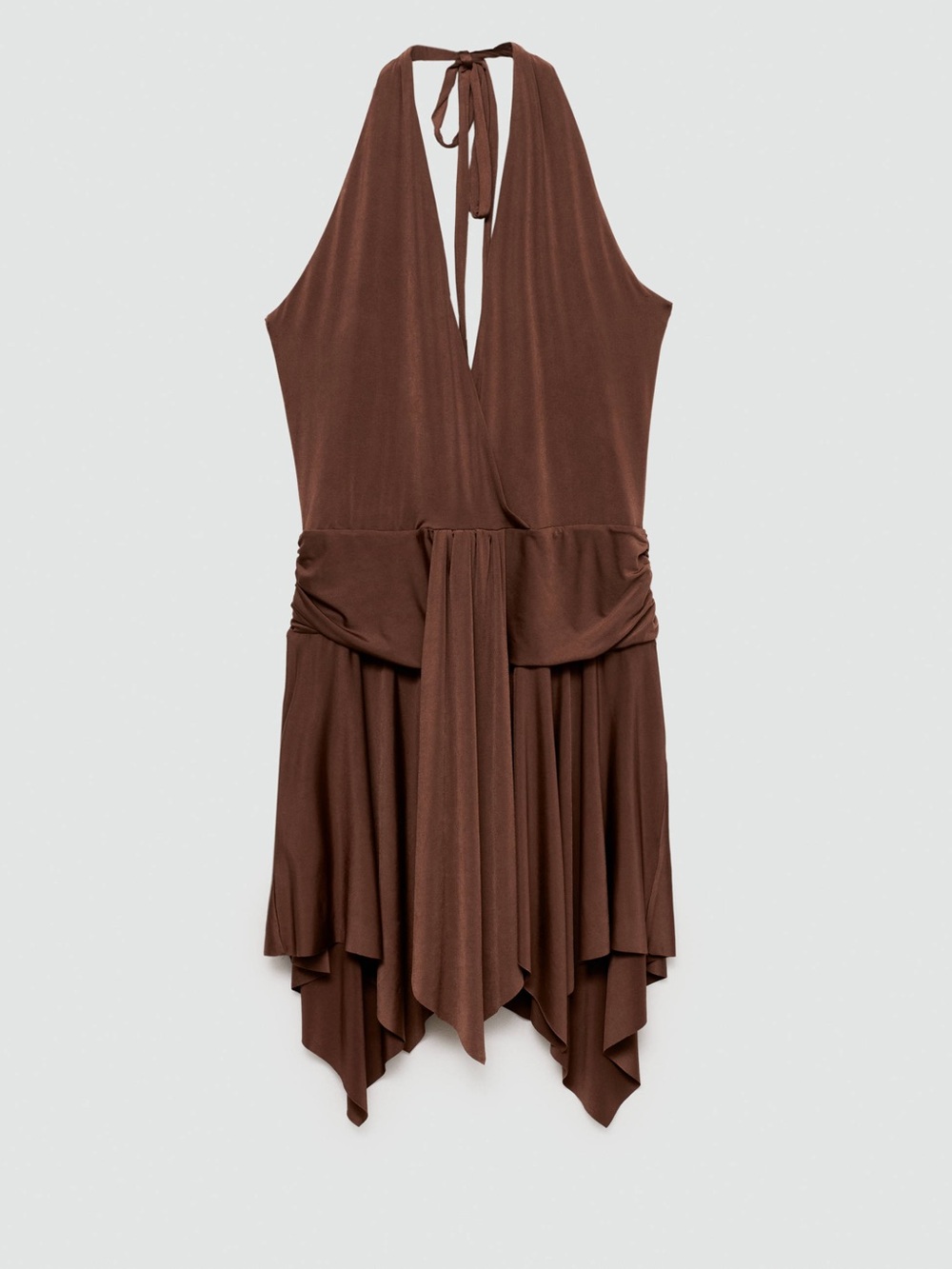 Mango MNG - NWT Sleeveless Halter Brown Draped asymmetrical hem mini Dress